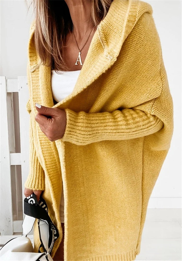 Women's Bat Sleeve Hooded Cardigan | Oversized Loose Solid Sweater
