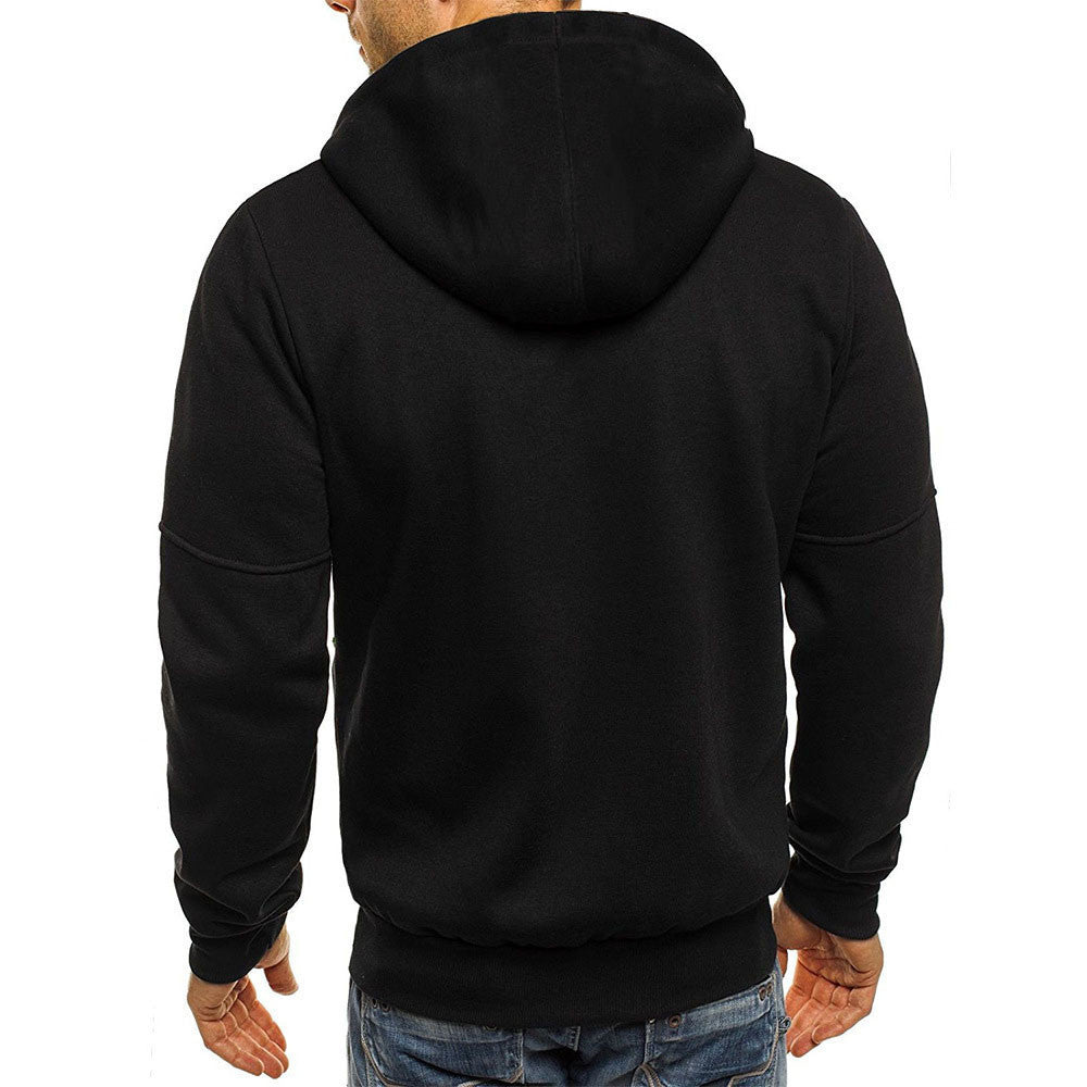 Men's Casual Zipper Hooded Sweater | Solid Color Sports Jacket