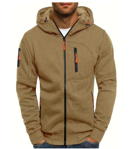 Men's Casual Zipper Hooded Sweater | Solid Color Sports Jacket