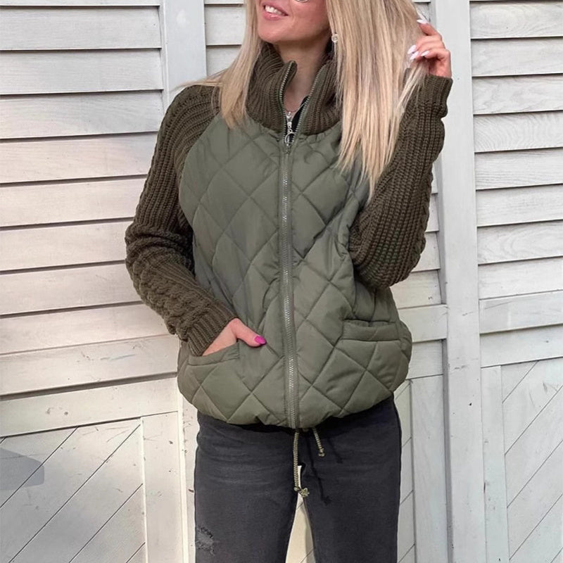 Women's Winter Stand Collar Cotton Jacket | Knitted Zipper Coat