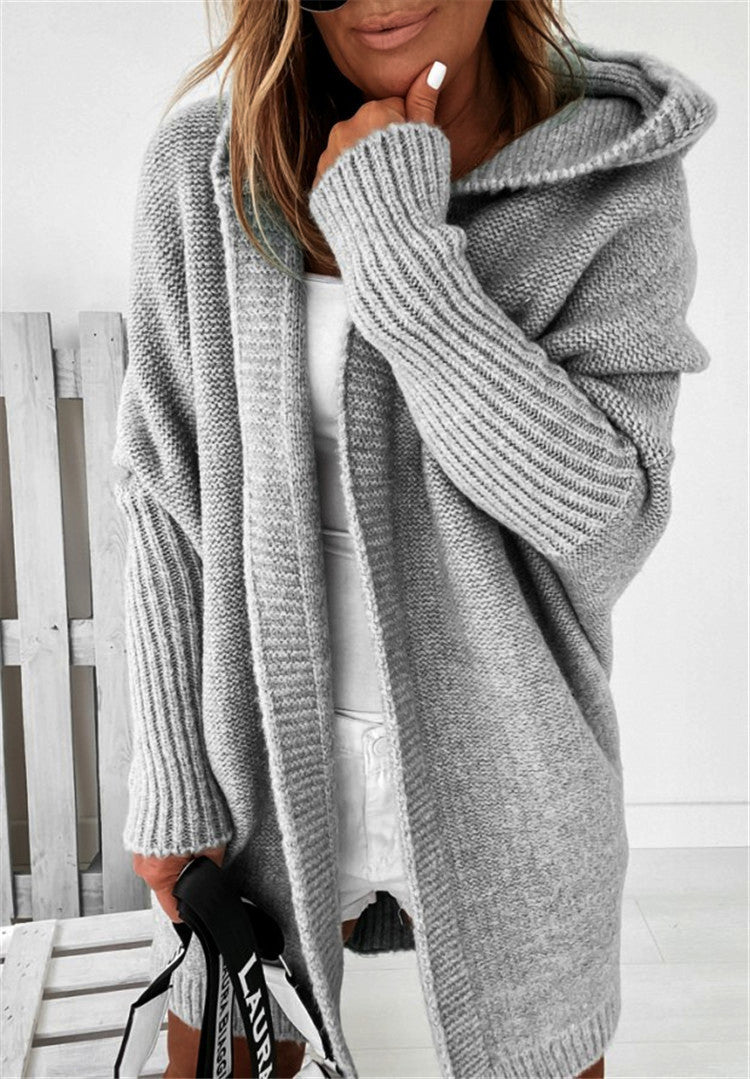 Women's Bat Sleeve Hooded Cardigan | Oversized Loose Solid Sweater