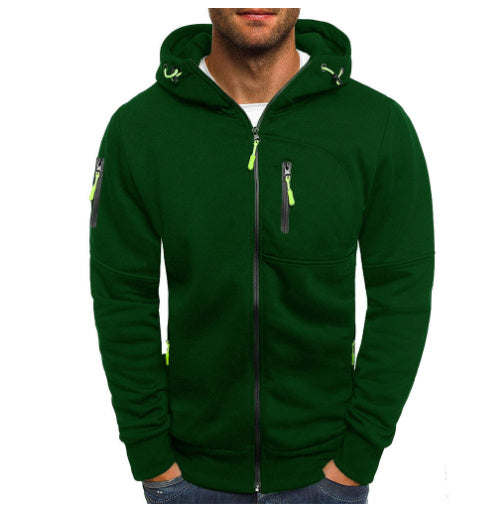 Men's Casual Zipper Hooded Sweater | Solid Color Sports Jacket