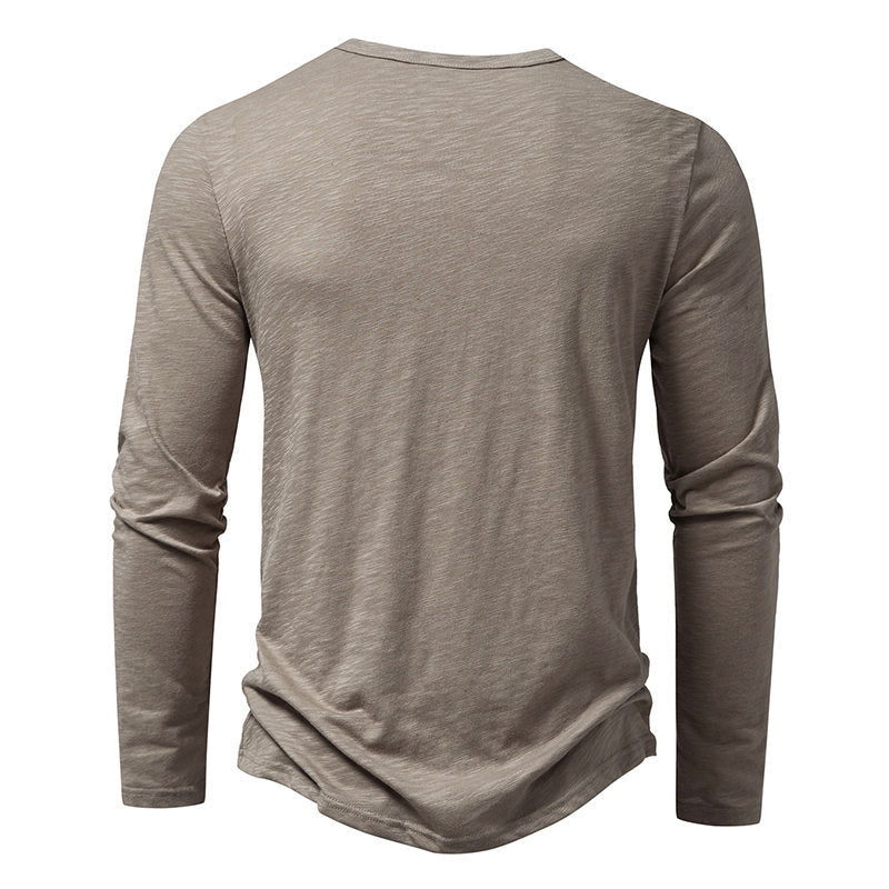 Men's Long-Sleeve Casual T-Shirt | Solid Color Pullover Button Top