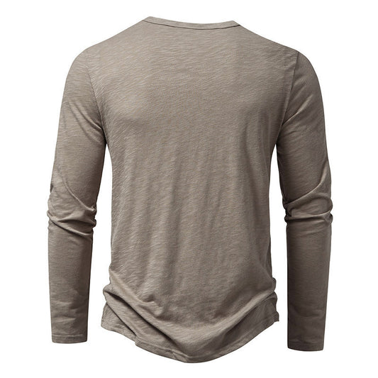 Men's Long-Sleeve Casual T-Shirt | Solid Color Pullover Button Top