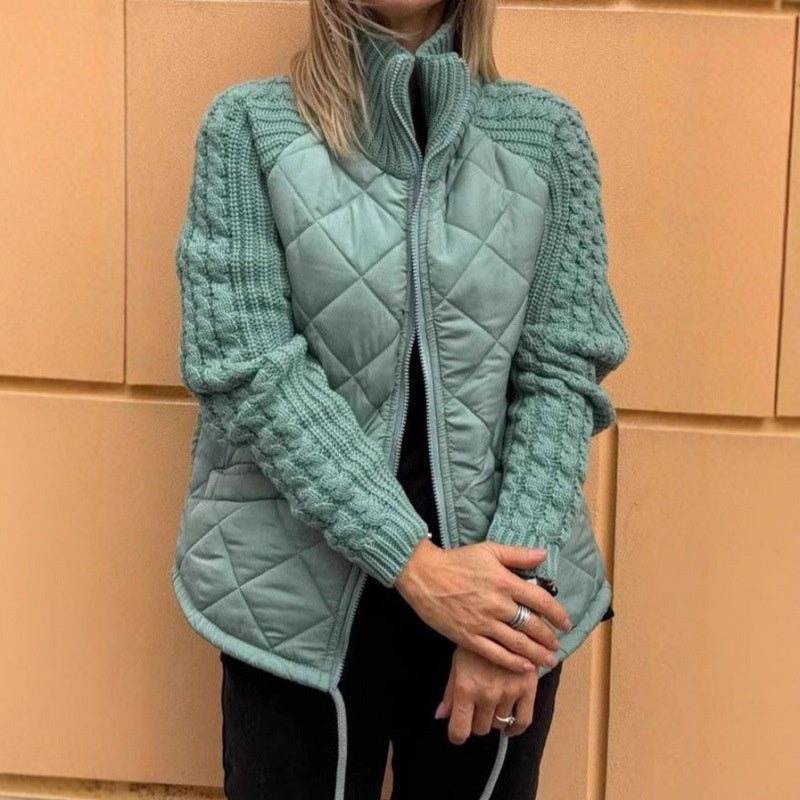 Women's Winter Stand Collar Cotton Jacket | Knitted Zipper Coat