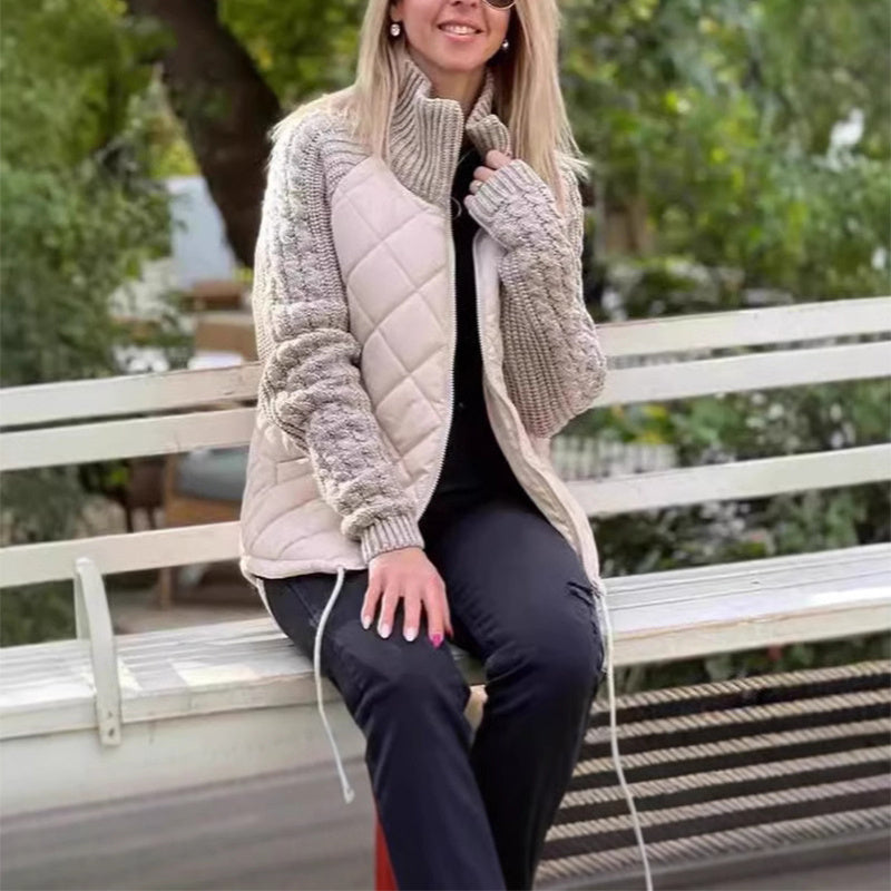 Women's Winter Stand Collar Cotton Jacket | Knitted Zipper Coat