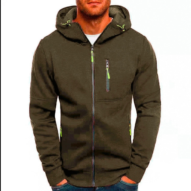 Men's Casual Zipper Hooded Sweater | Solid Color Sports Jacket