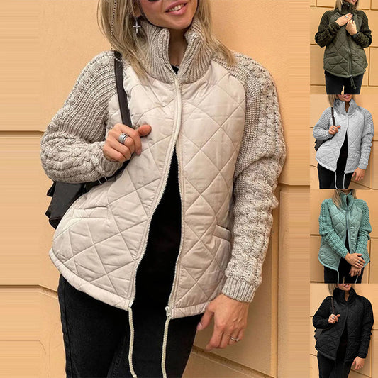 Women's Winter Stand Collar Cotton Jacket | Knitted Zipper Coat