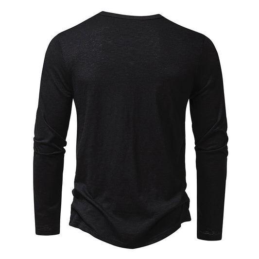 Men's Long-Sleeve Casual T-Shirt | Solid Color Pullover Button Top