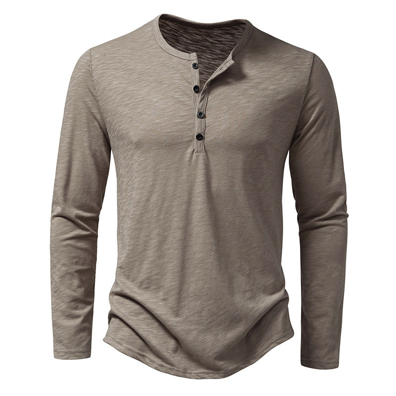Men's Long-Sleeve Casual T-Shirt | Solid Color Pullover Button Top