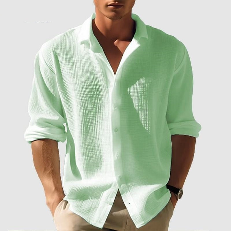 Men's Lapel Long Sleeve Shirt | Solid Single-Breasted Tops for Fall & Spring