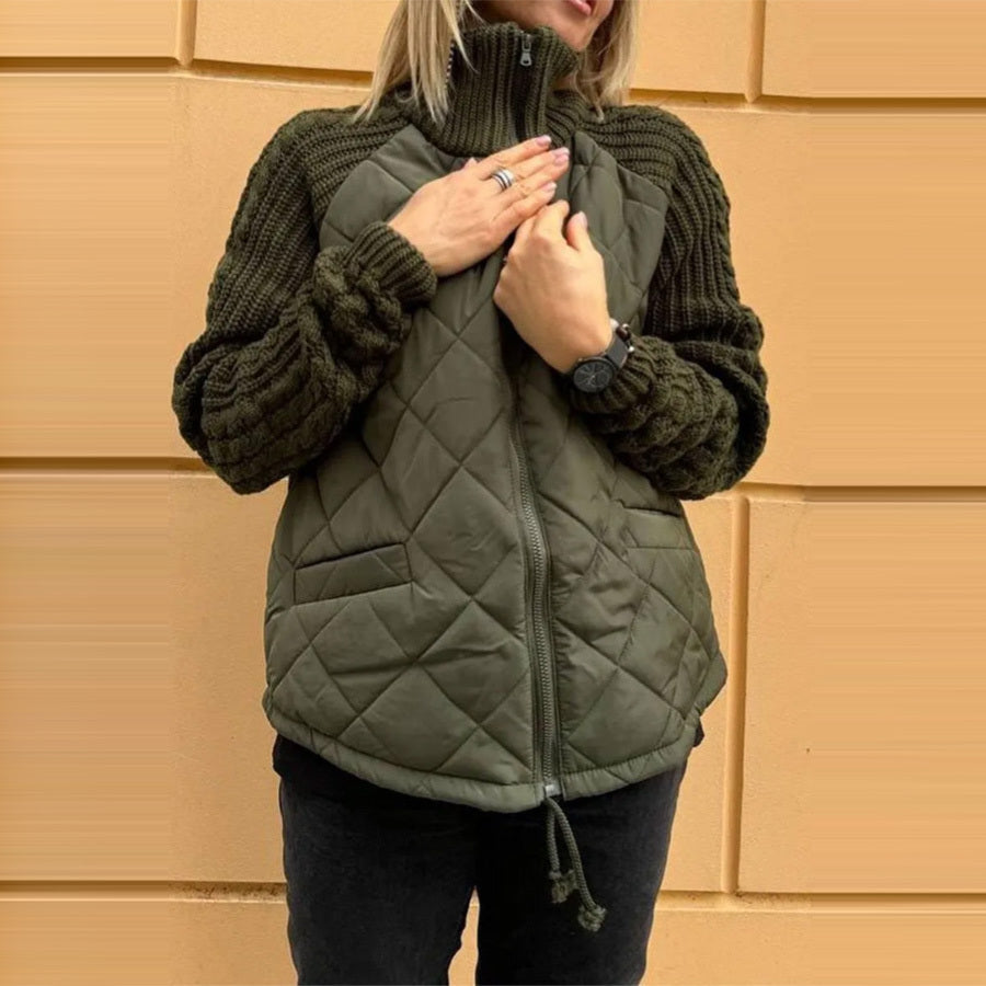 Women's Winter Stand Collar Cotton Jacket | Knitted Zipper Coat