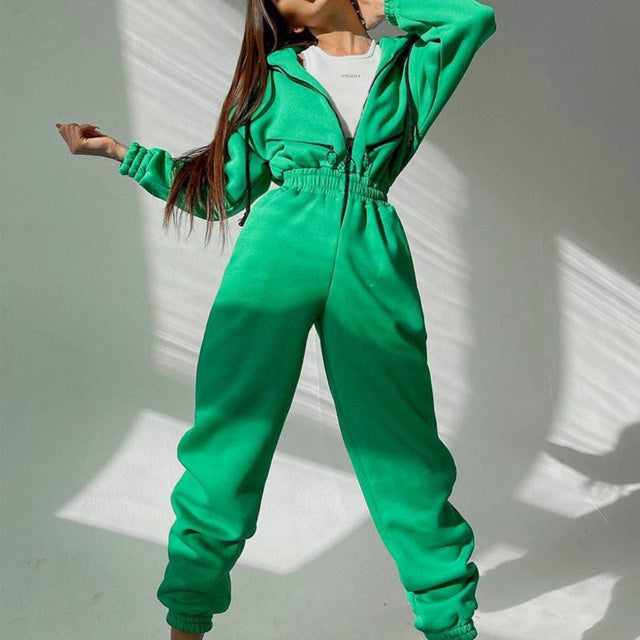 Women's Casual Two-Piece Hoodie Set | Zipper & Drawstring Outfit