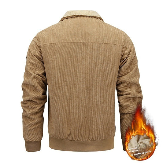 Men’s Winter Fleece Jacket – Warm Lapel Cotton Coat with Pockets