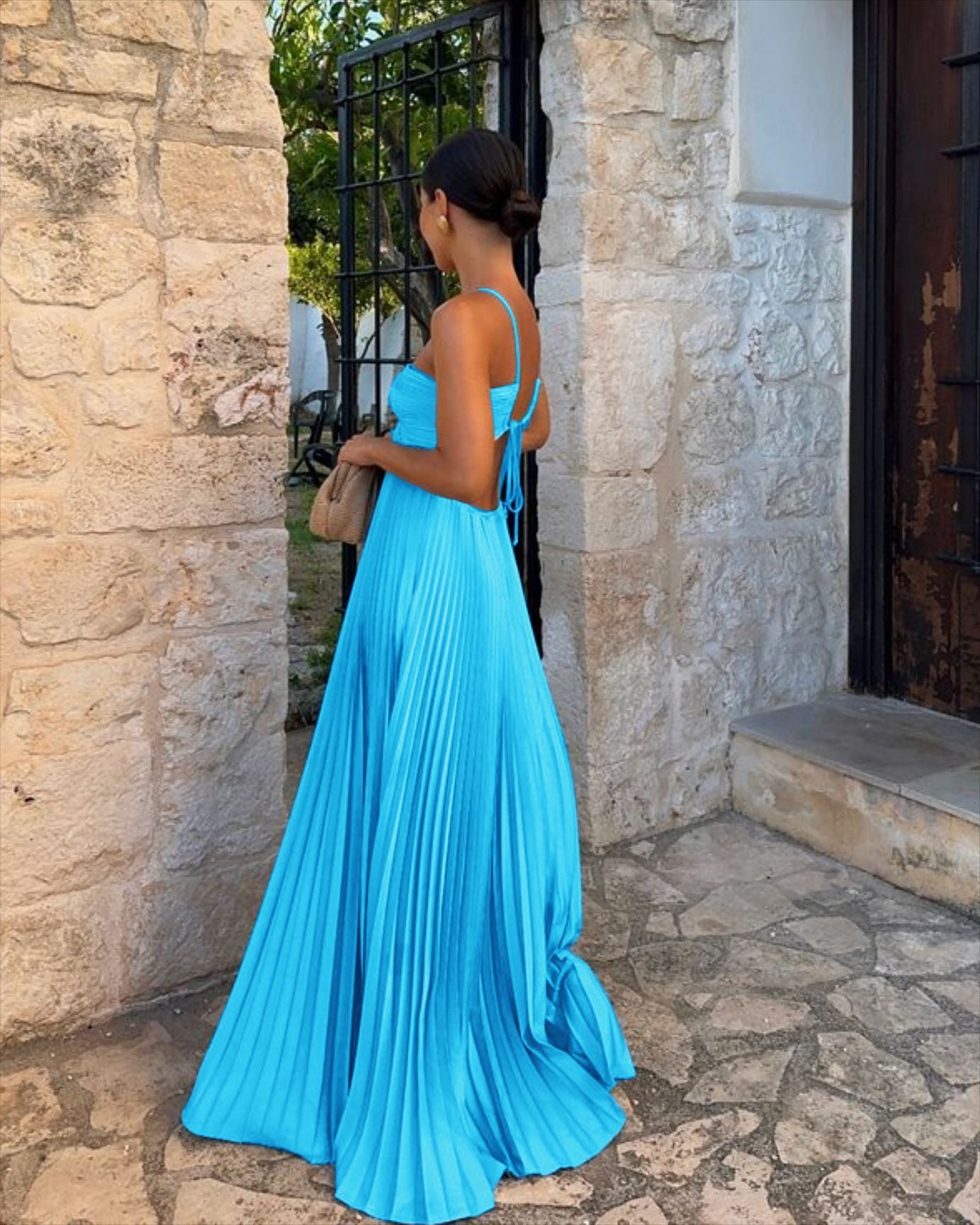 Women's Pleated Sleeveless Sling Dress | High Waist Halter Party Dress