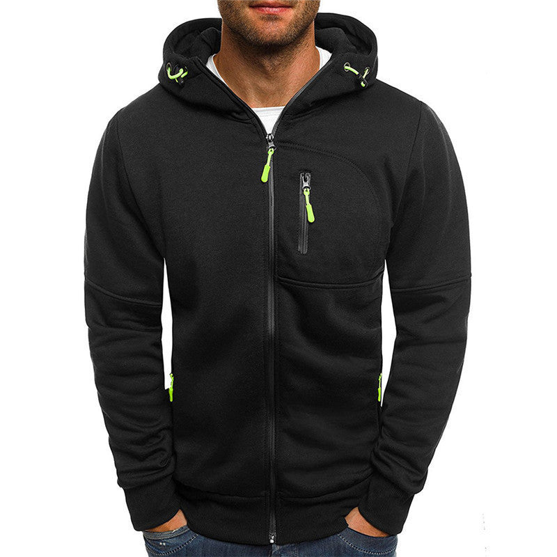 Men's Casual Zipper Hooded Sweater | Solid Color Sports Jacket