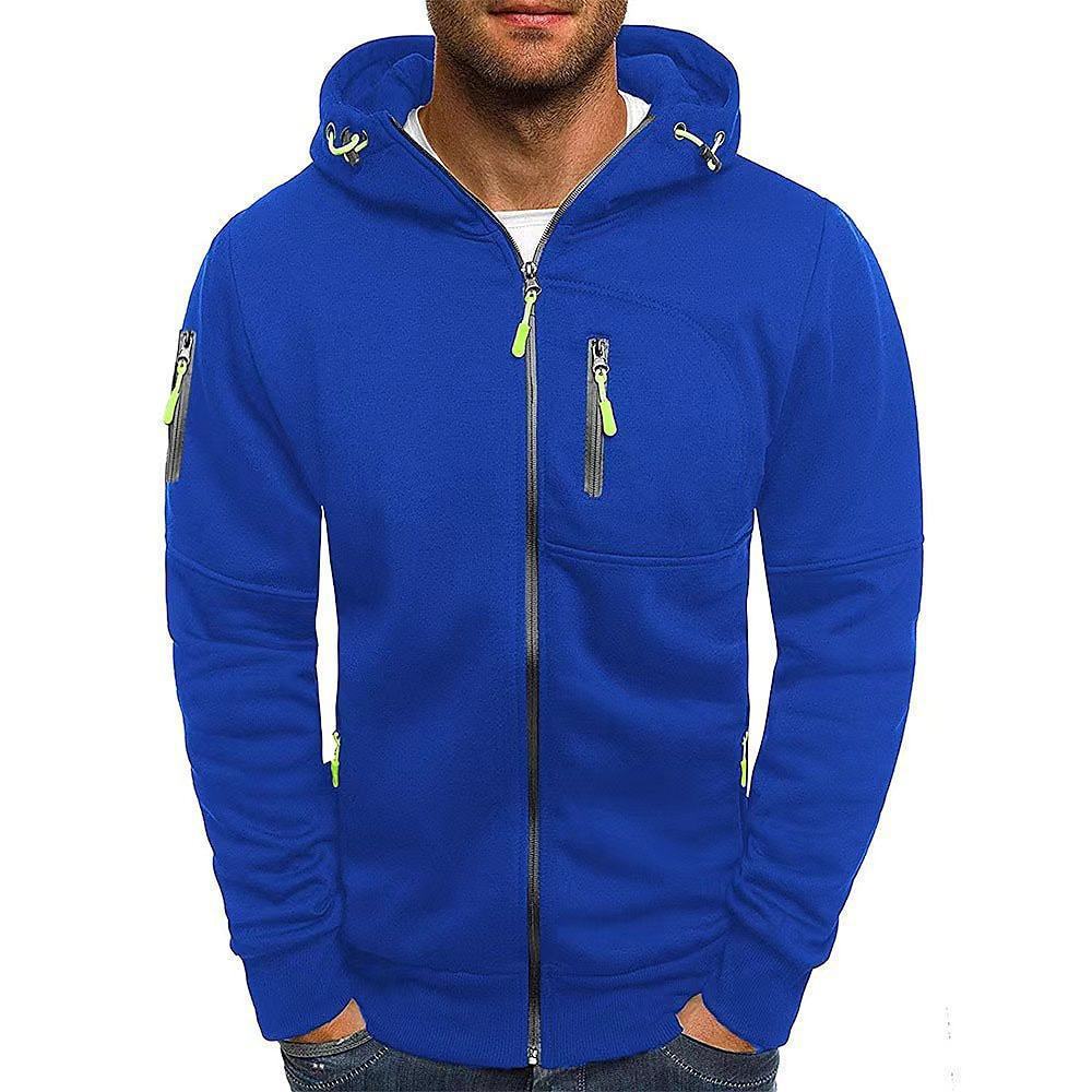 Men's Casual Zipper Hooded Sweater | Solid Color Sports Jacket