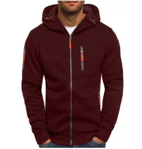 Men's Casual Zipper Hooded Sweater | Solid Color Sports Jacket