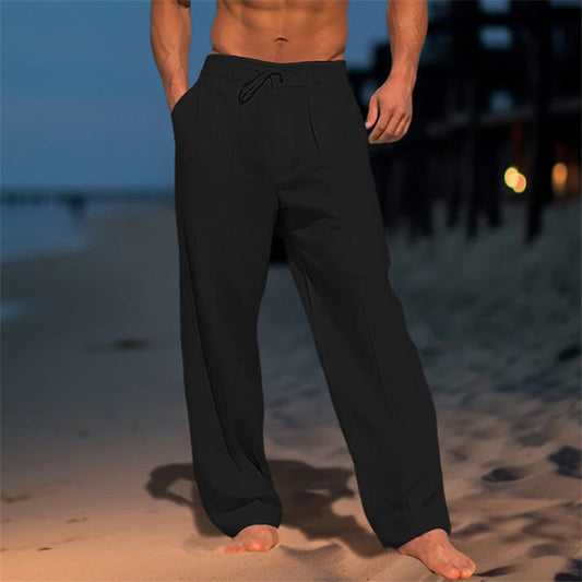 Men’s Casual Wide-Leg Drawstring Pants – Straight Fit Trousers with Pockets