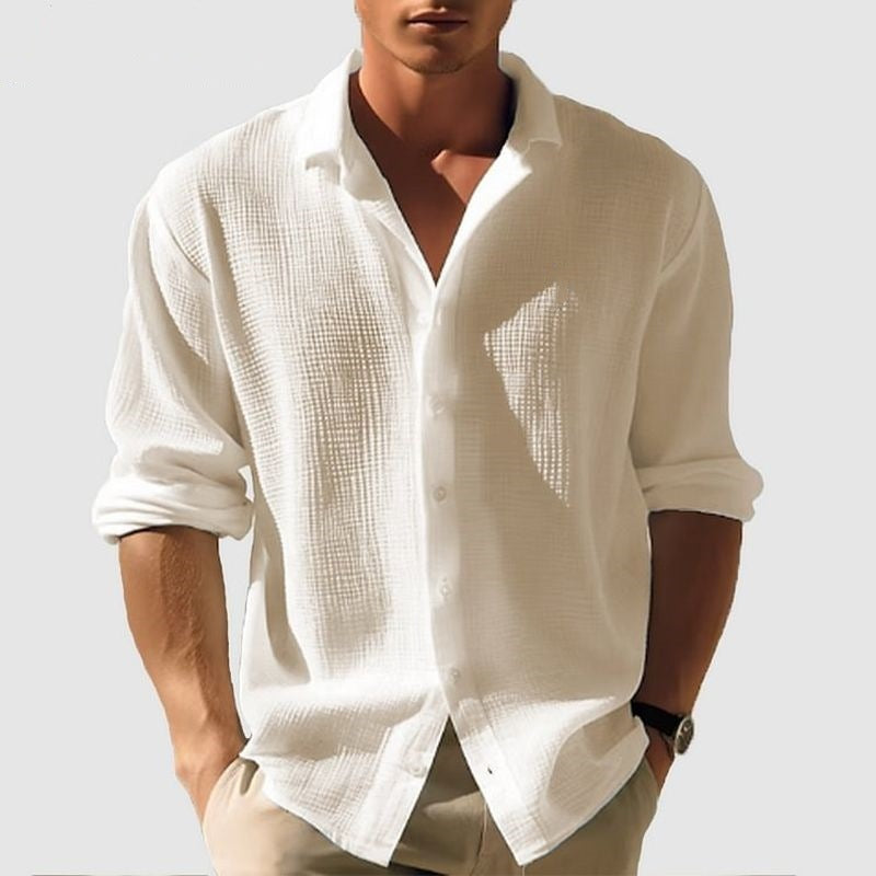 Men's Lapel Long Sleeve Shirt | Solid Single-Breasted Tops for Fall & Spring