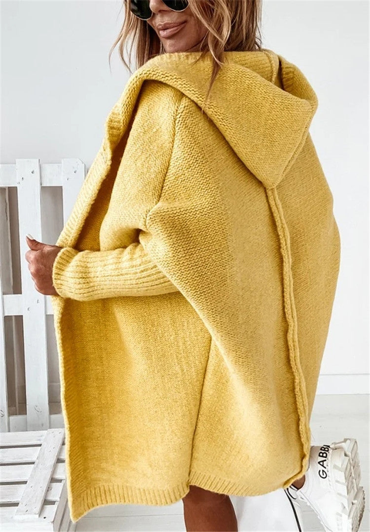 Women's Bat Sleeve Hooded Cardigan | Oversized Loose Solid Sweater