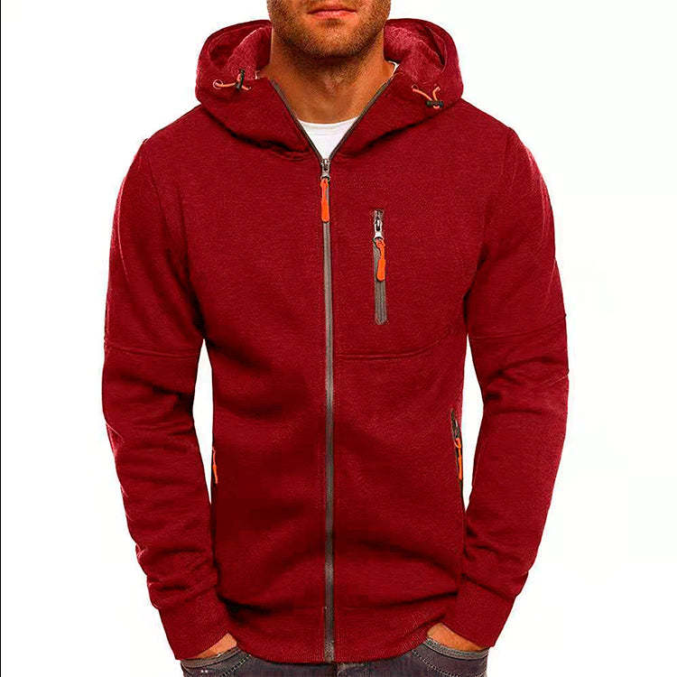 Men's Casual Zipper Hooded Sweater | Solid Color Sports Jacket