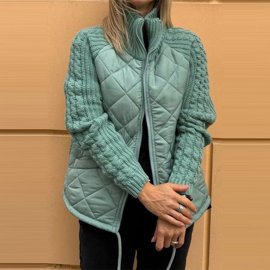 Women's Winter Stand Collar Cotton Jacket | Knitted Zipper Coat