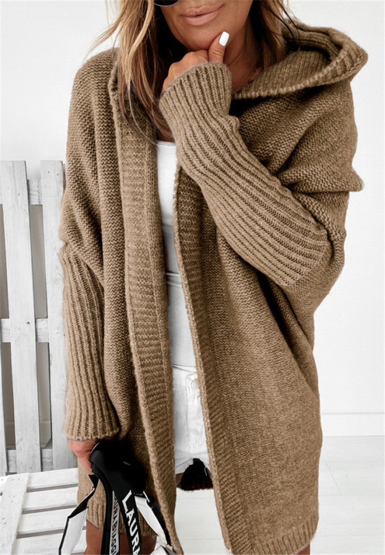 Women's Bat Sleeve Hooded Cardigan | Oversized Loose Solid Sweater