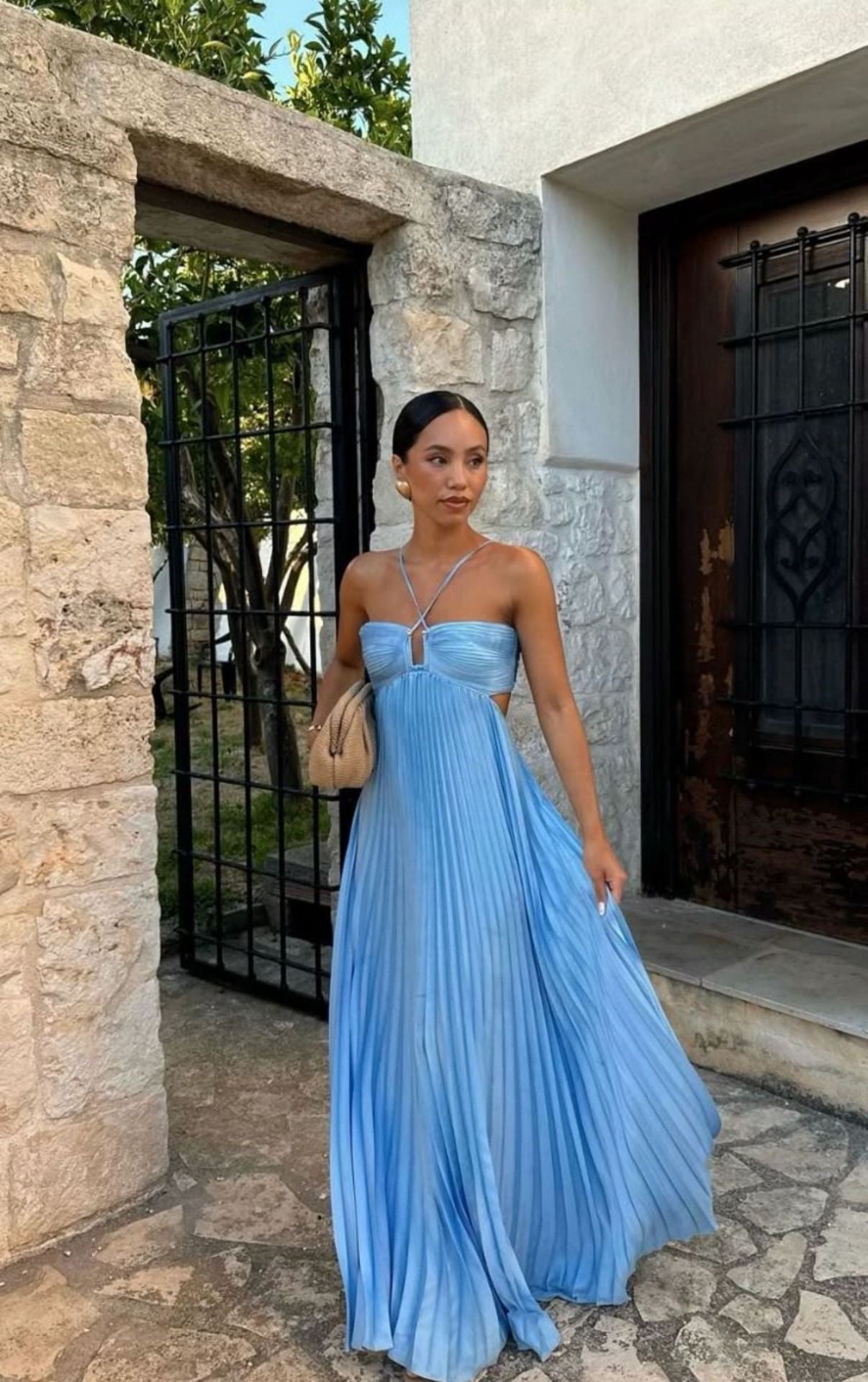 Women's Pleated Sleeveless Sling Dress | High Waist Halter Party Dress