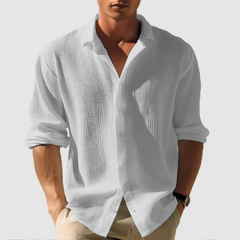 Men's Lapel Long Sleeve Shirt | Solid Single-Breasted Tops for Fall & Spring