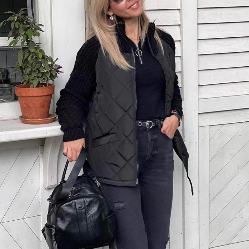 Women's Winter Stand Collar Cotton Jacket | Knitted Zipper Coat