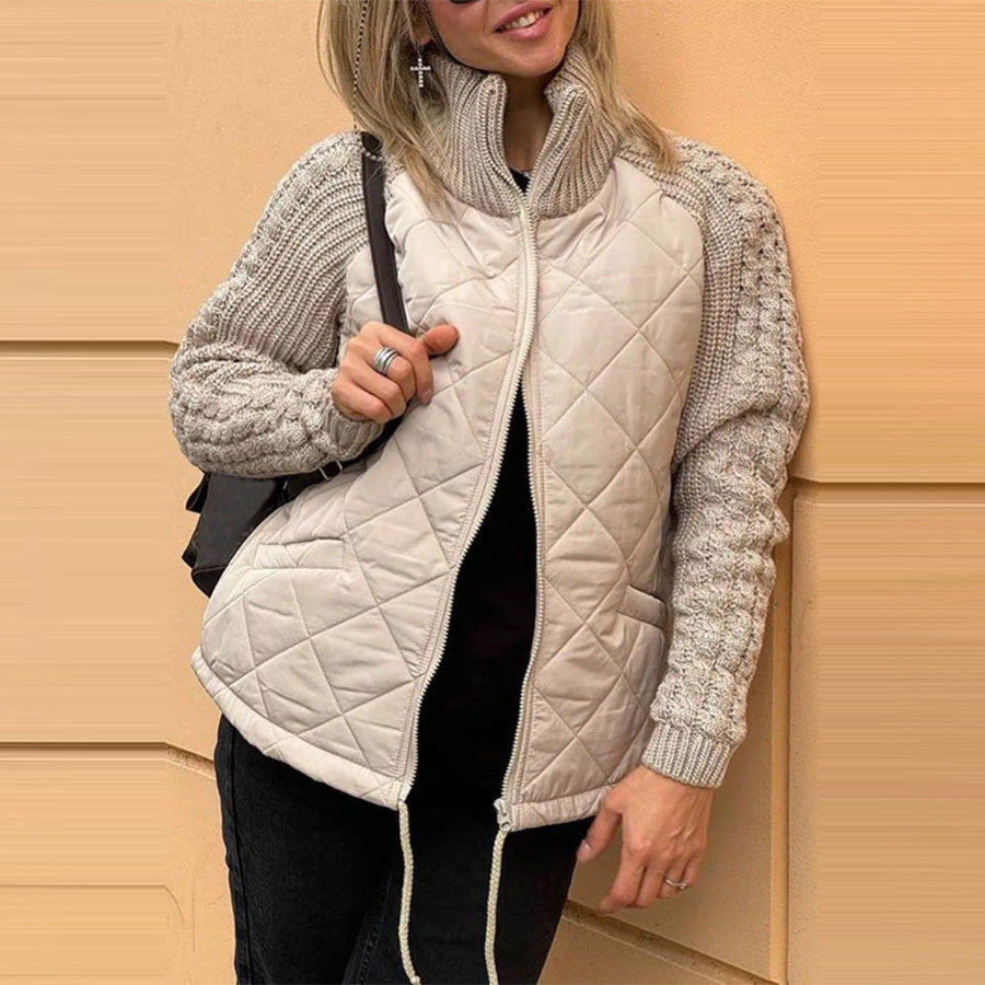 Women's Winter Stand Collar Cotton Jacket | Knitted Zipper Coat