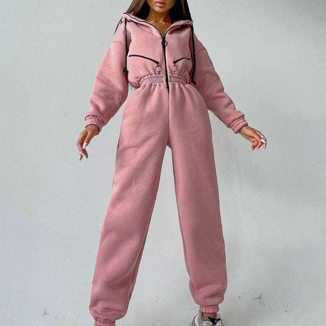 Women's Casual Two-Piece Hoodie Set | Zipper & Drawstring Outfit