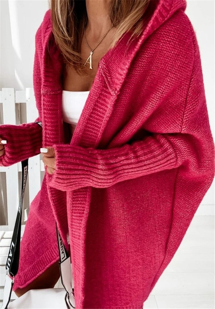 Women's Bat Sleeve Hooded Cardigan | Oversized Loose Solid Sweater