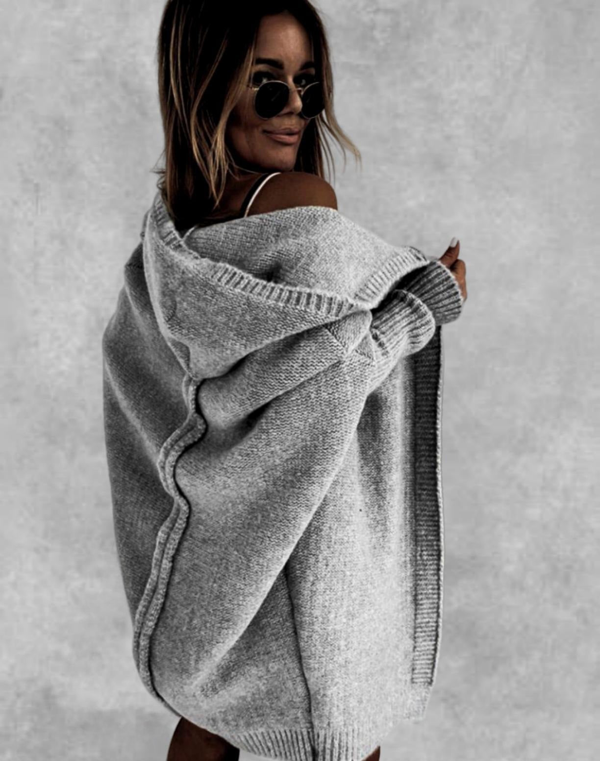 Women's Bat Sleeve Hooded Cardigan | Oversized Loose Solid Sweater