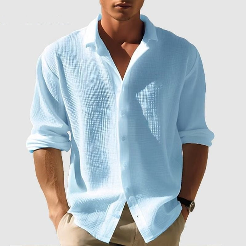 Men's Lapel Long Sleeve Shirt | Solid Single-Breasted Tops for Fall & Spring
