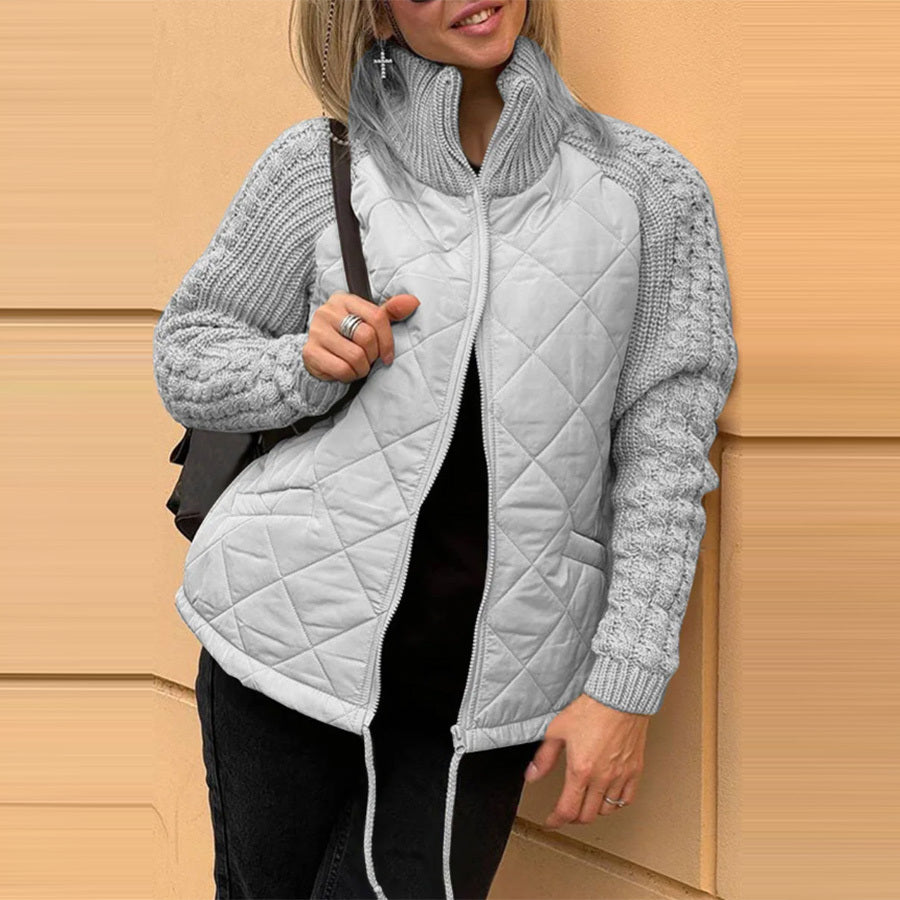 Women's Winter Stand Collar Cotton Jacket | Knitted Zipper Coat