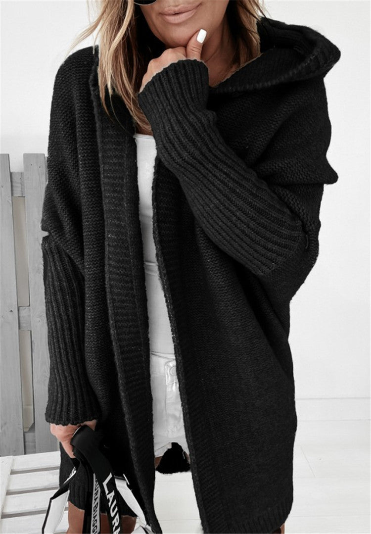 Women's Bat Sleeve Hooded Cardigan | Oversized Loose Solid Sweater