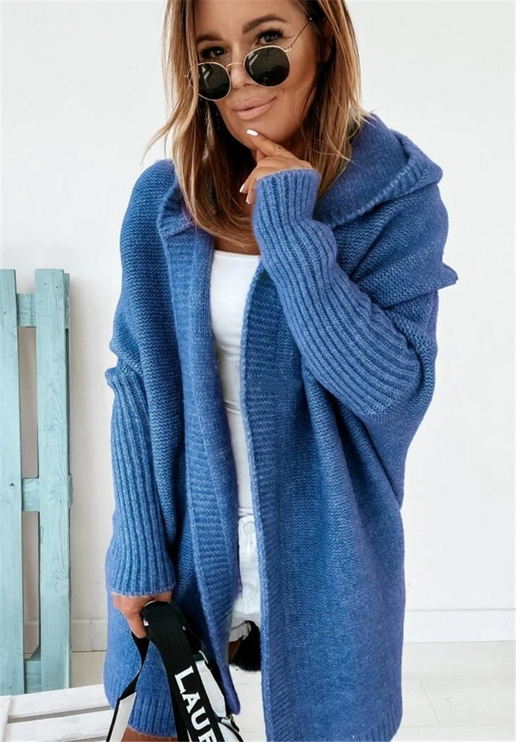 Women's Bat Sleeve Hooded Cardigan | Oversized Loose Solid Sweater